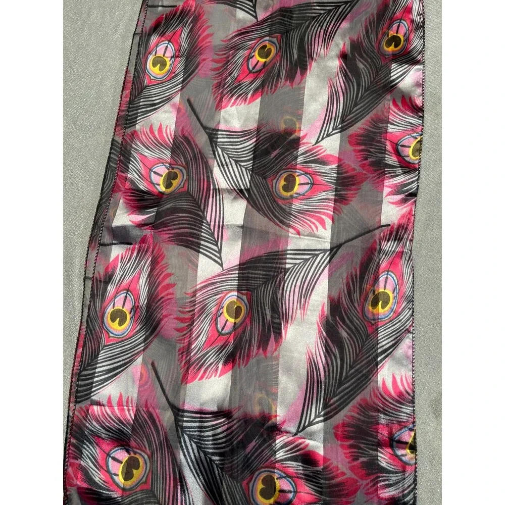Vintage Y2K Peacock Feather Print Scarf Retro 2000s Boho Artsy Indie Sleaze Chic